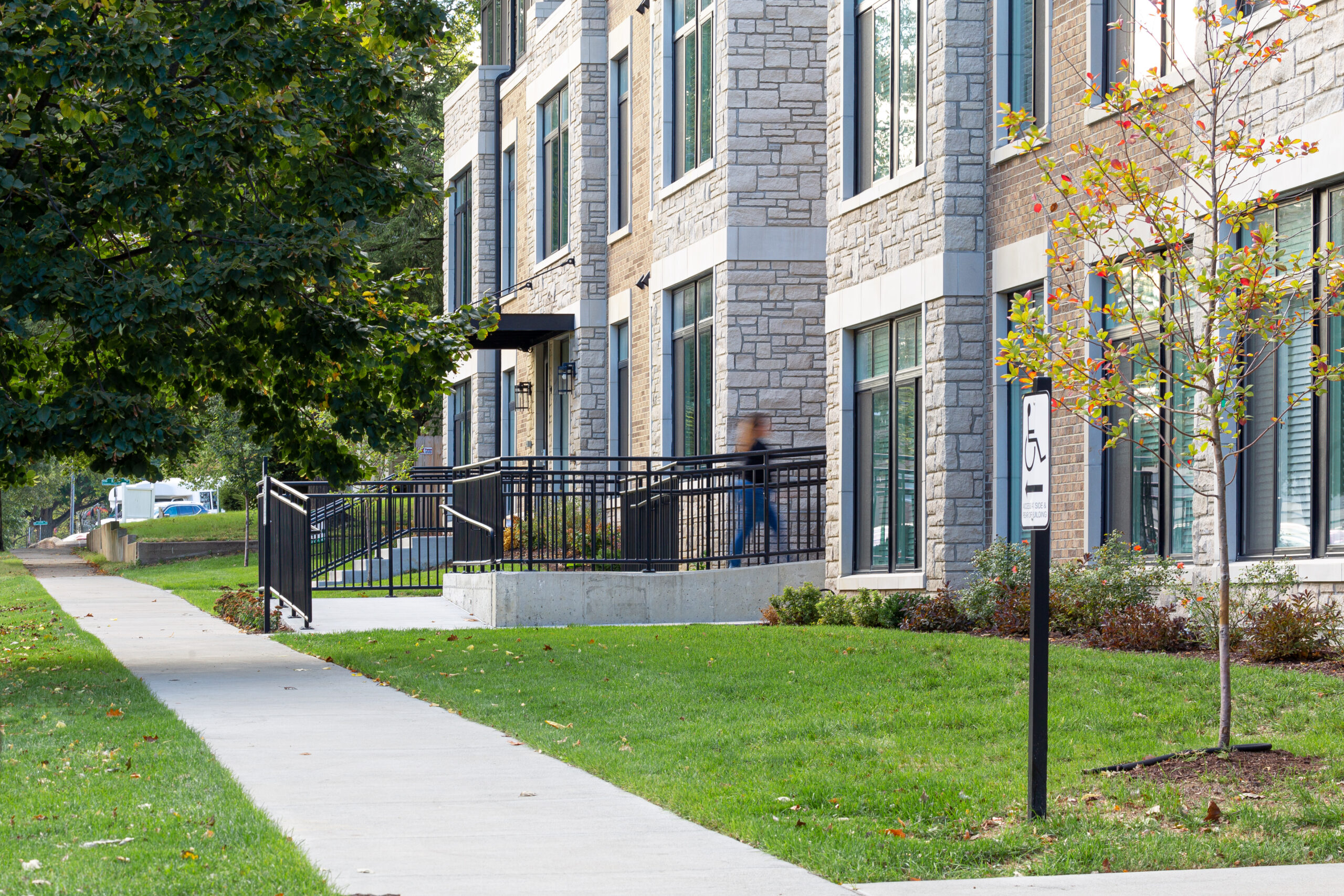 Church and Prairie apartments ramp entrance.