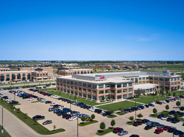 Aerial view of Carle at the Fields Administrative Center.