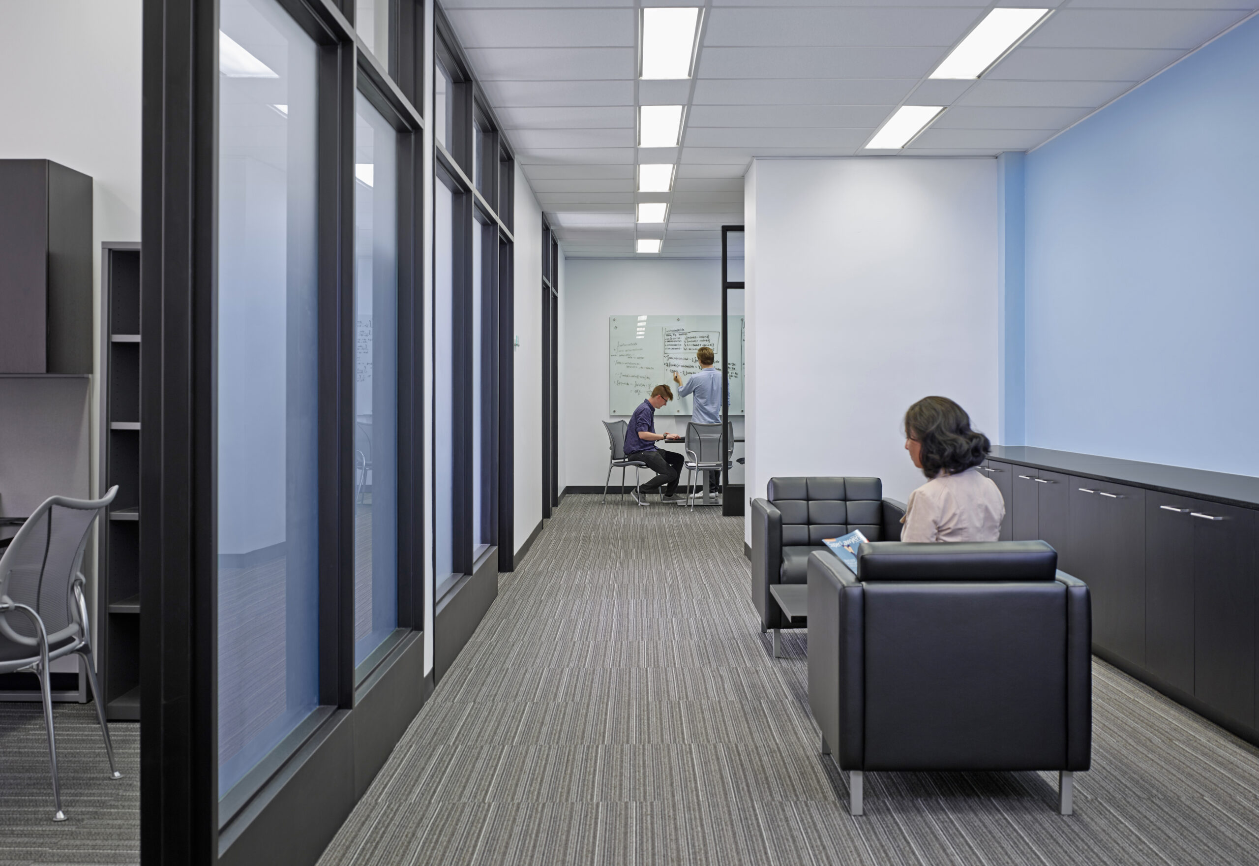 Dean’s suite at IIT Pritzker Science Center waiting area and private offices.