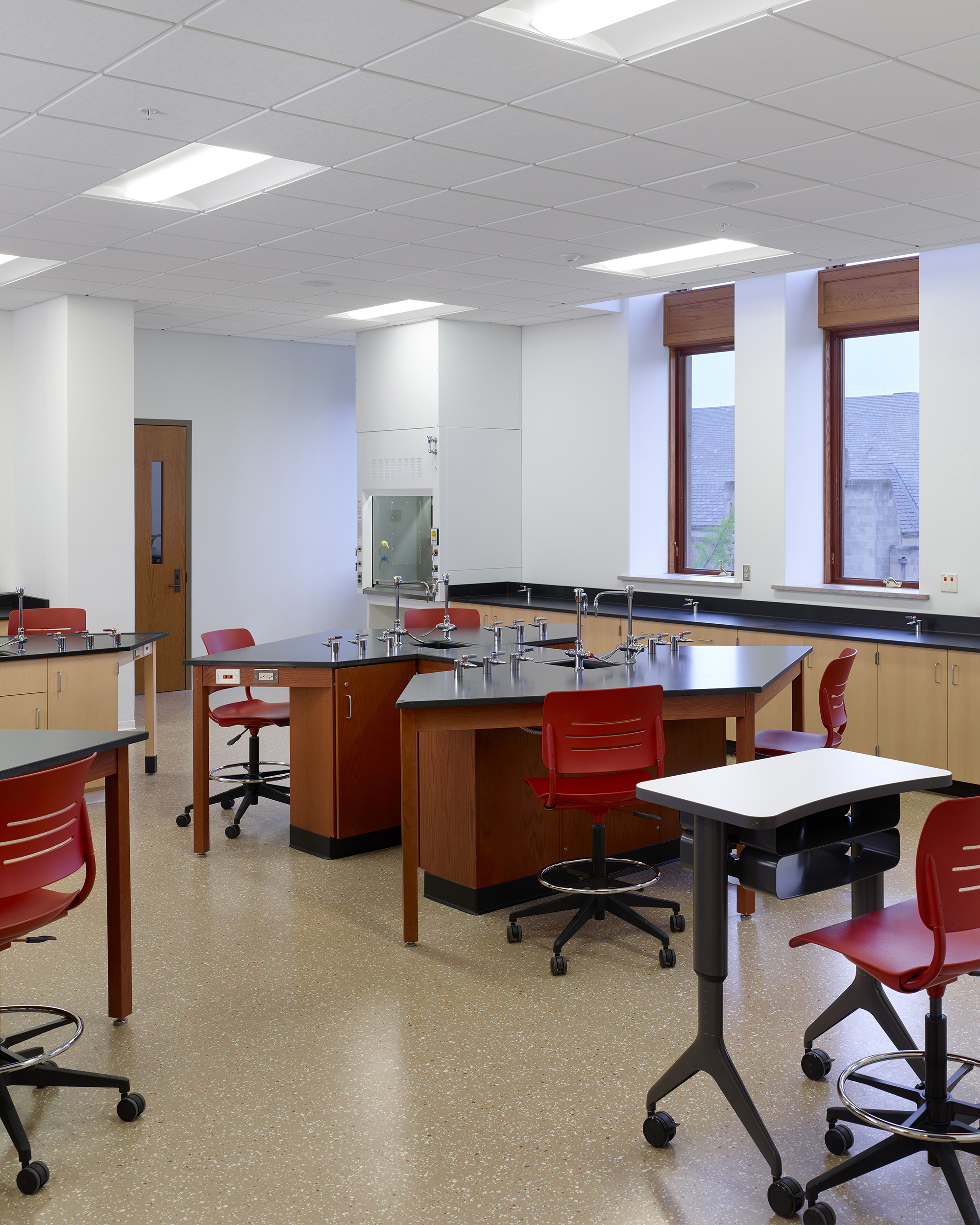 Table units having sink and faucets in the Natural History Building laboratory.