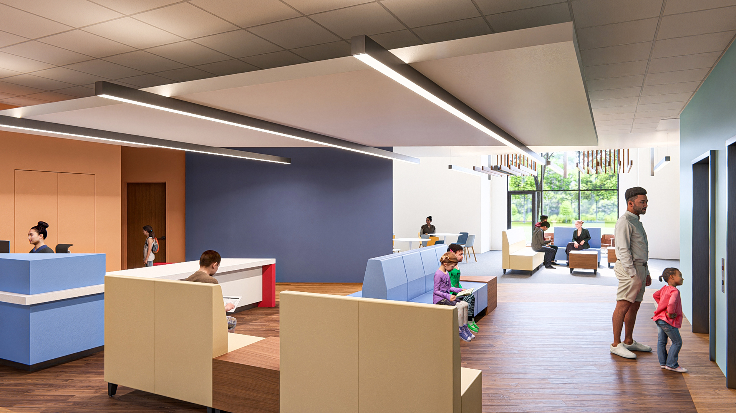 Waiting room rendering at the Rock Center and School.