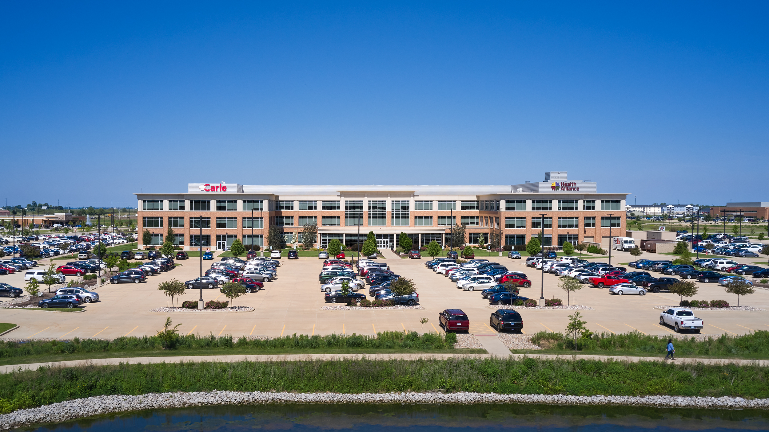 Front aerial of Carle Administrative Center.