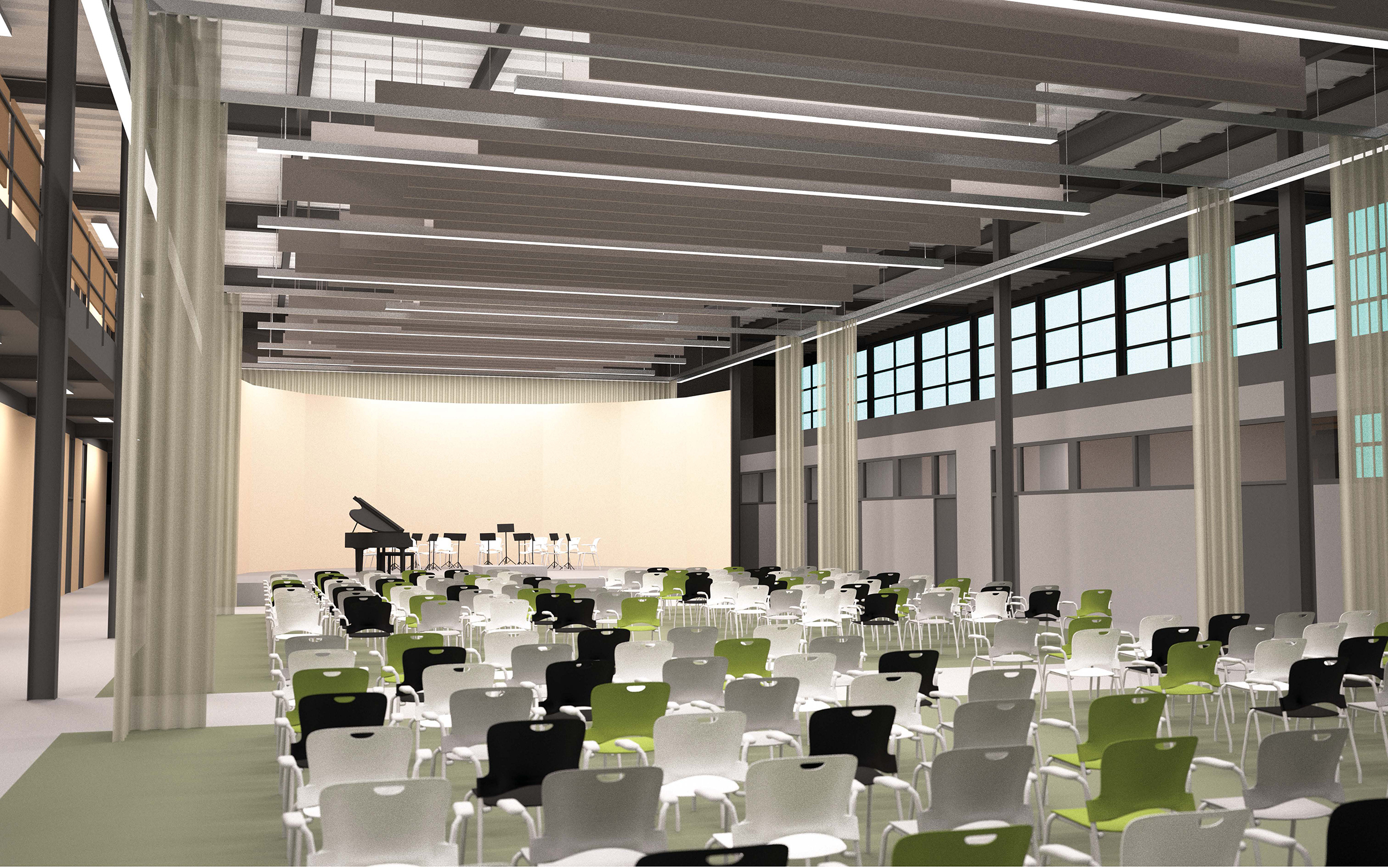 Performance hall rendering view of VanderCook College of Music.