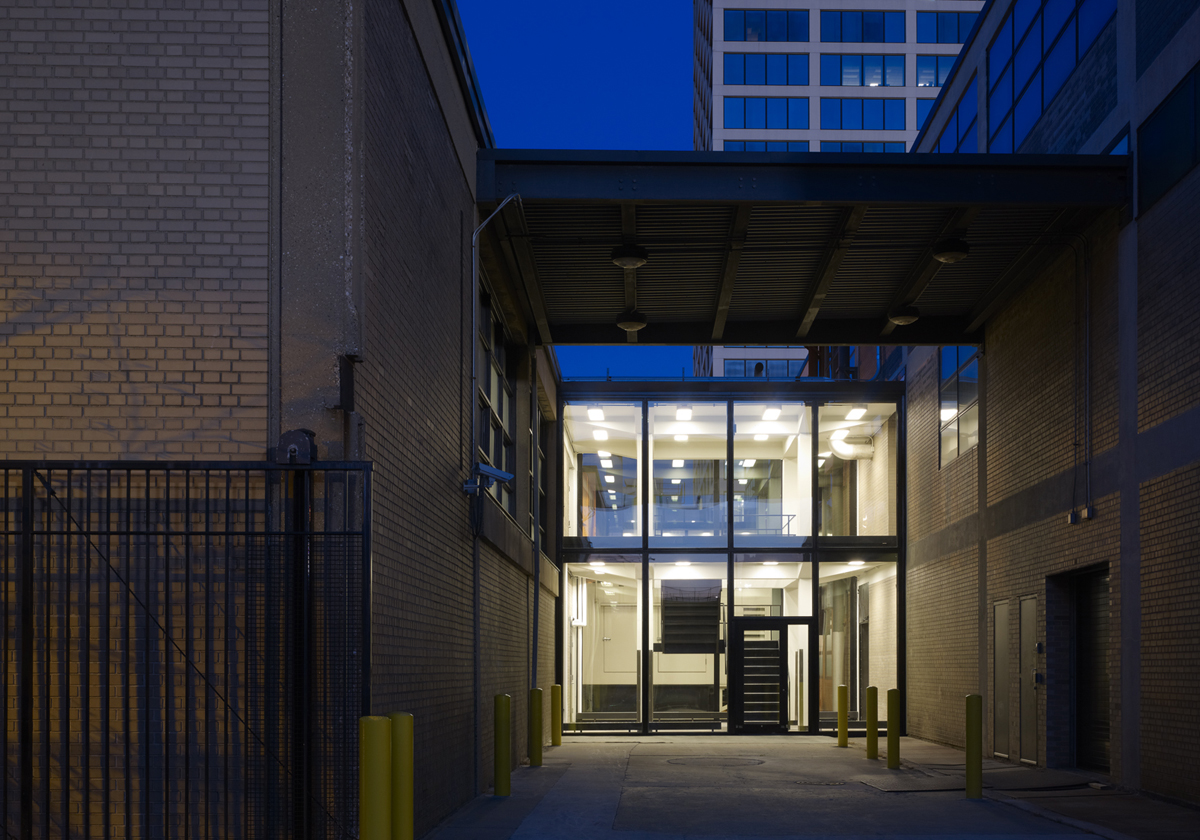 IIT incubator exterior elevation of connection between two buildings.