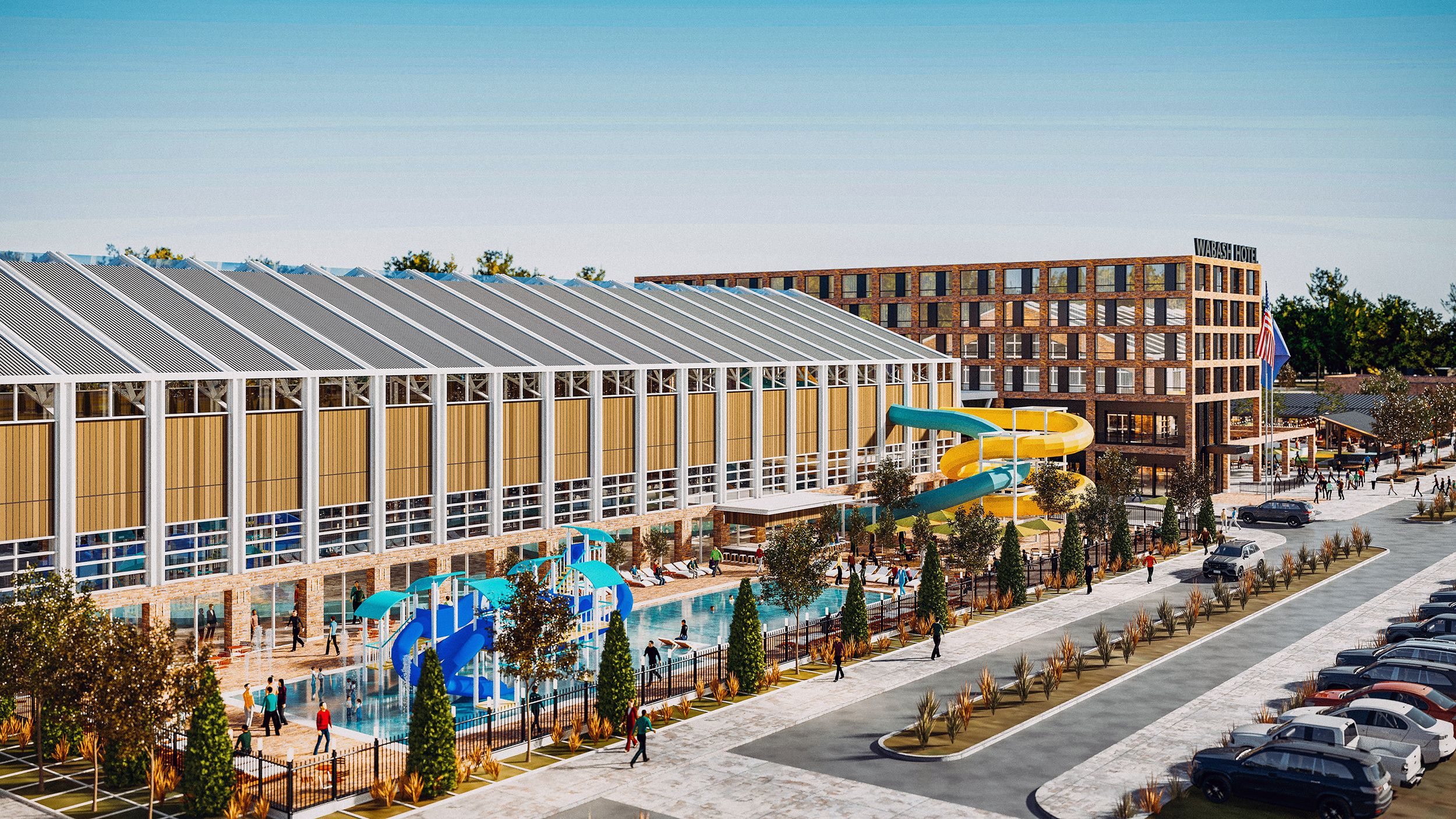 Waterpark and hotel rendering at the Mill.