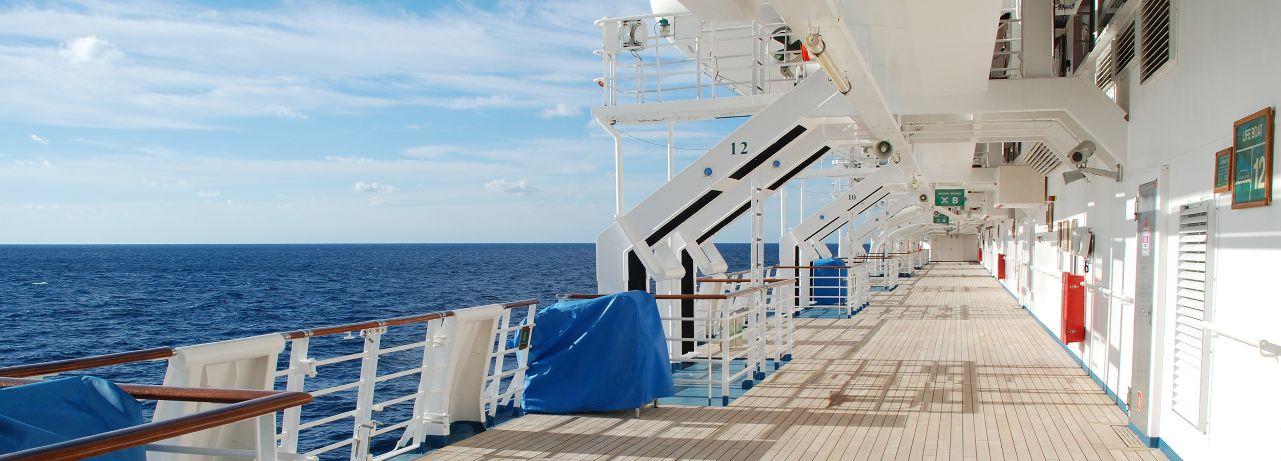 Cruise ship deck corridor.